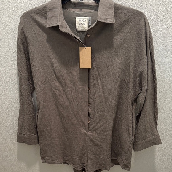 Style Rack Tops - NEW Style Rack Womens Casual Tan Button Down Shirt